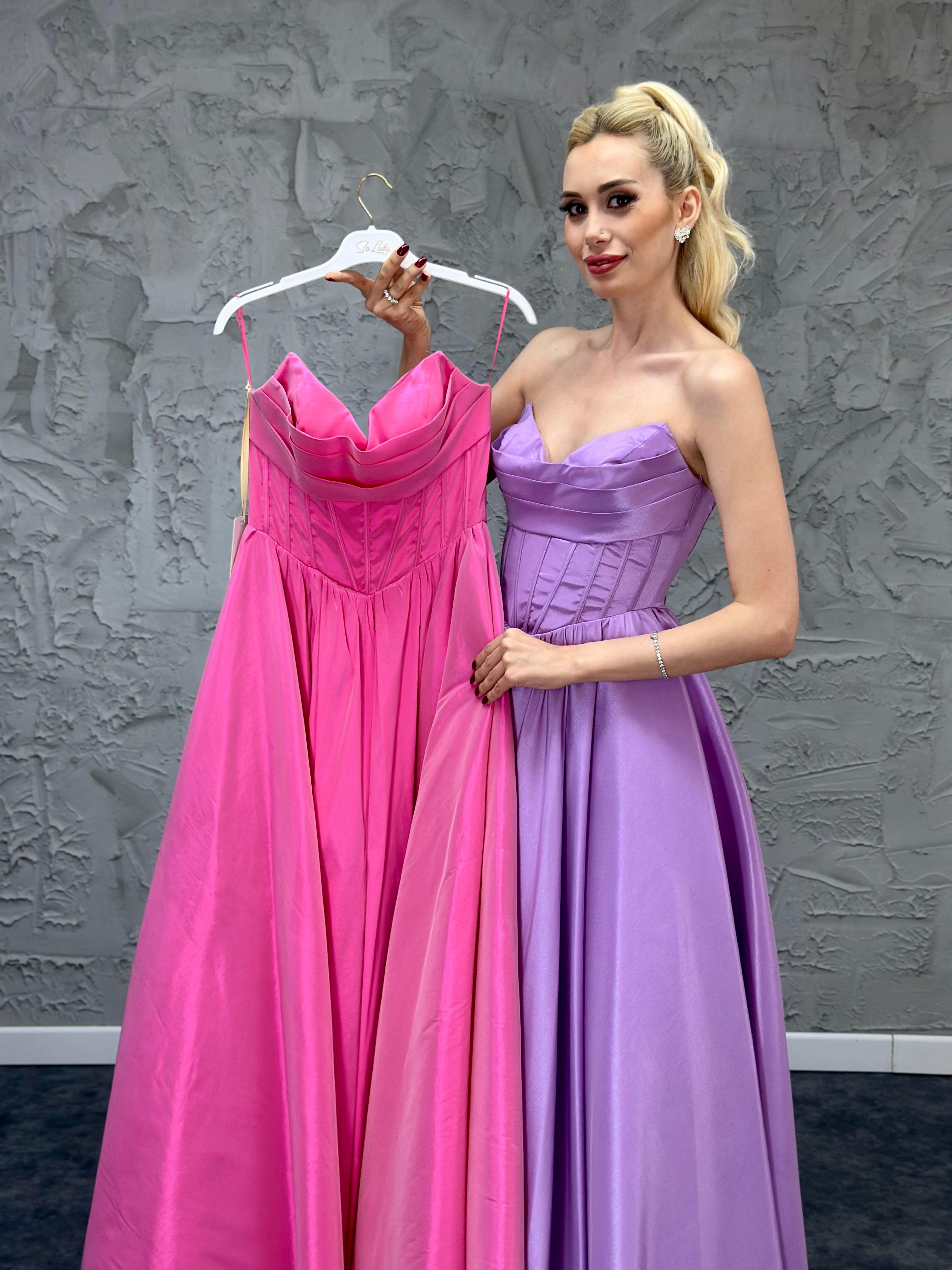 AZRA KOTAN TAFTA KUMAŞ YIRTMAÇLI ABİYE ELBİSE