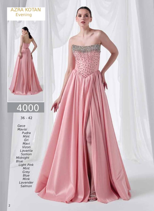 Azra Kotan Straplez Taş İşlemeli Prenses Kesim Pudra Abiye Elbise