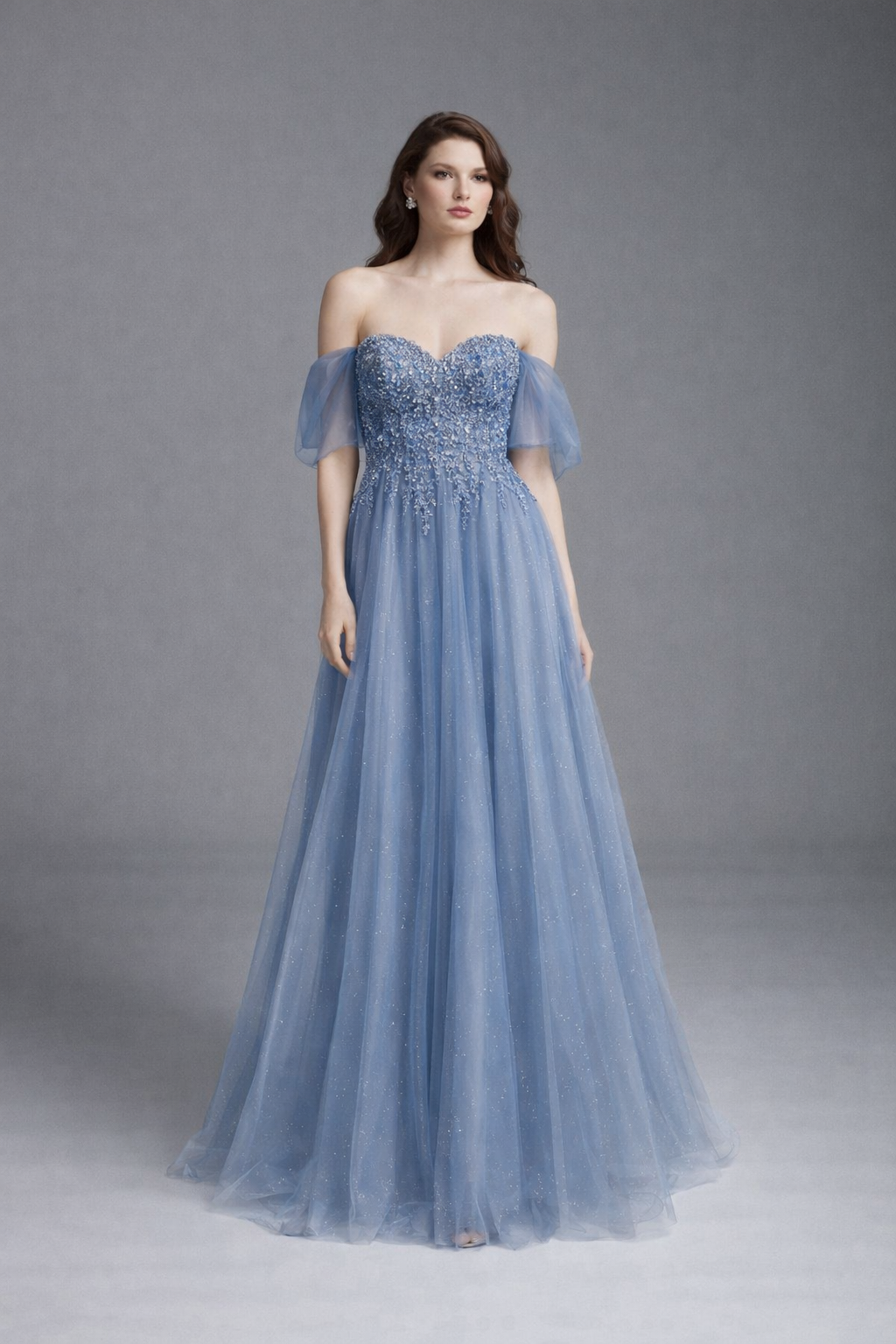 Azra Kotan Boncuk İşlemeli Tül Etekli Brit Askılı Helen Abiye Elbise