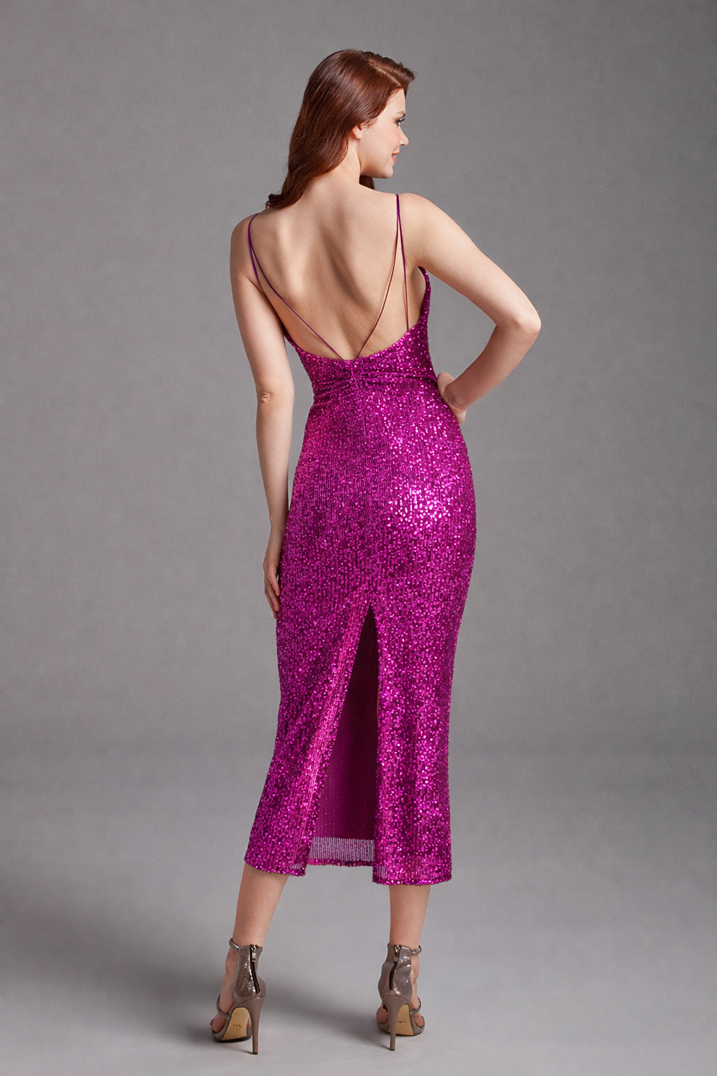 Azra Kotan Pul Payet Askılı Midi Boy Abiye Elbise