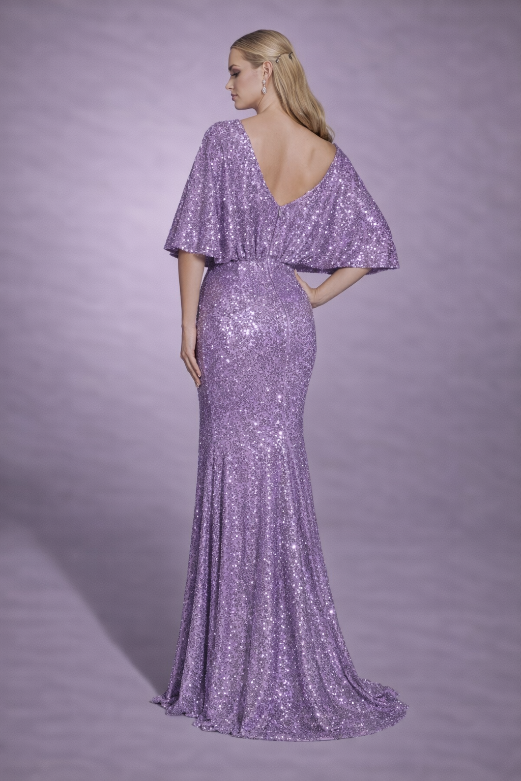 Azra Kotan Payetli V Yaka Drapeli Uzun Abiye Elbise