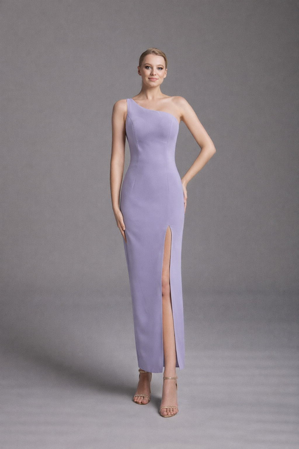 Azra Kotan Tek Omuz Krep Kumaş Midi Boy Şık Abiye Elbise