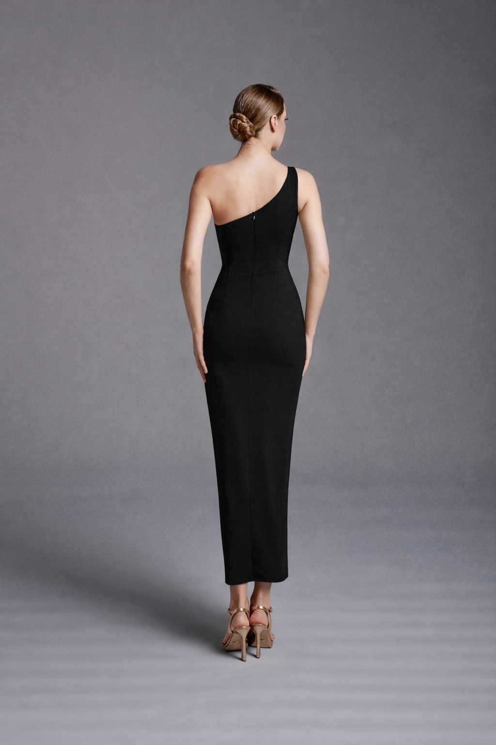 Azra Kotan Tek Omuz Krep Kumaş Midi Boy Şık Abiye Elbise