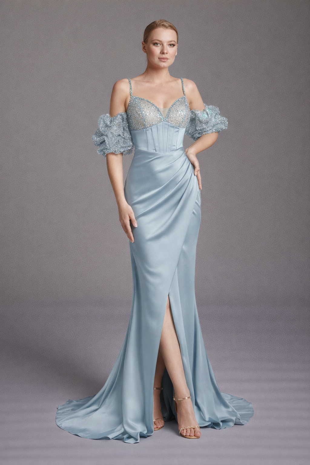 Azra Kotan Saten Kumaş Korse Detaylı Balık Abiye