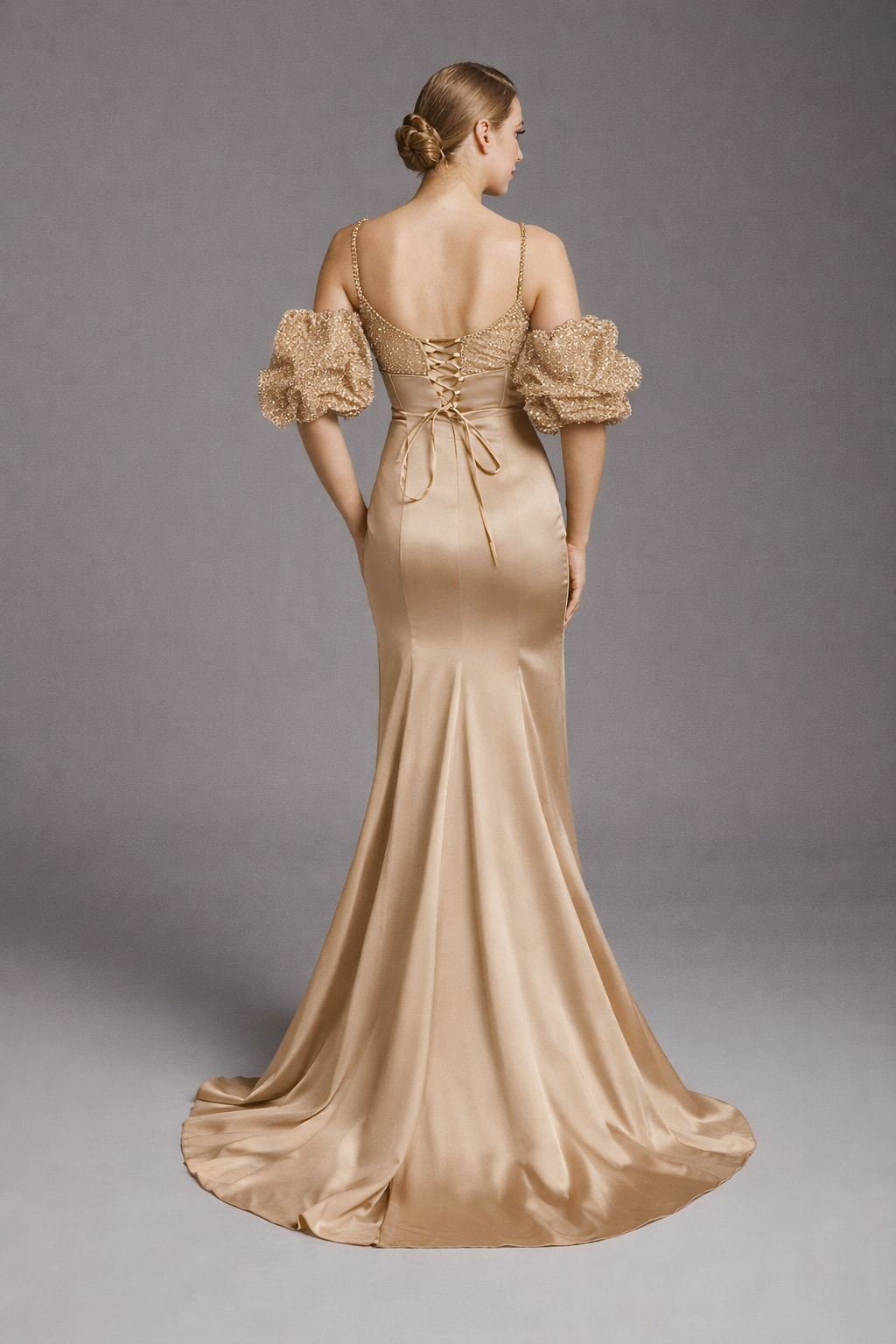 Azra Kotan Saten Kumaş Korse Detaylı Balık Abiye