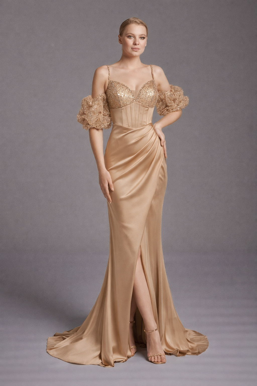 Azra Kotan Saten Kumaş Korse Detaylı Balık Abiye