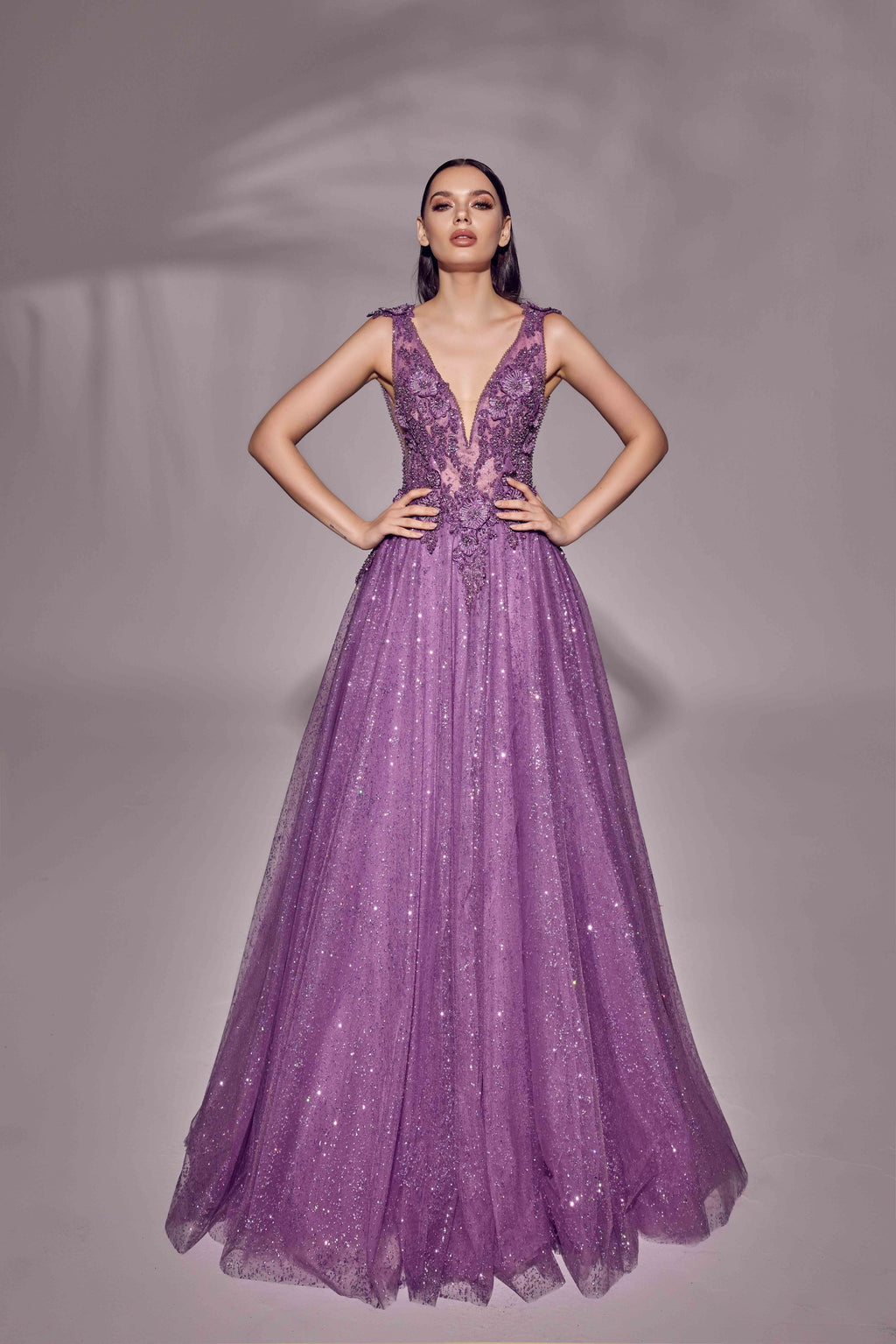 Azra Kotan Bel Kısmı Dantel İşlemeli Helen Nişanlık – Simli Tül Prenses Model