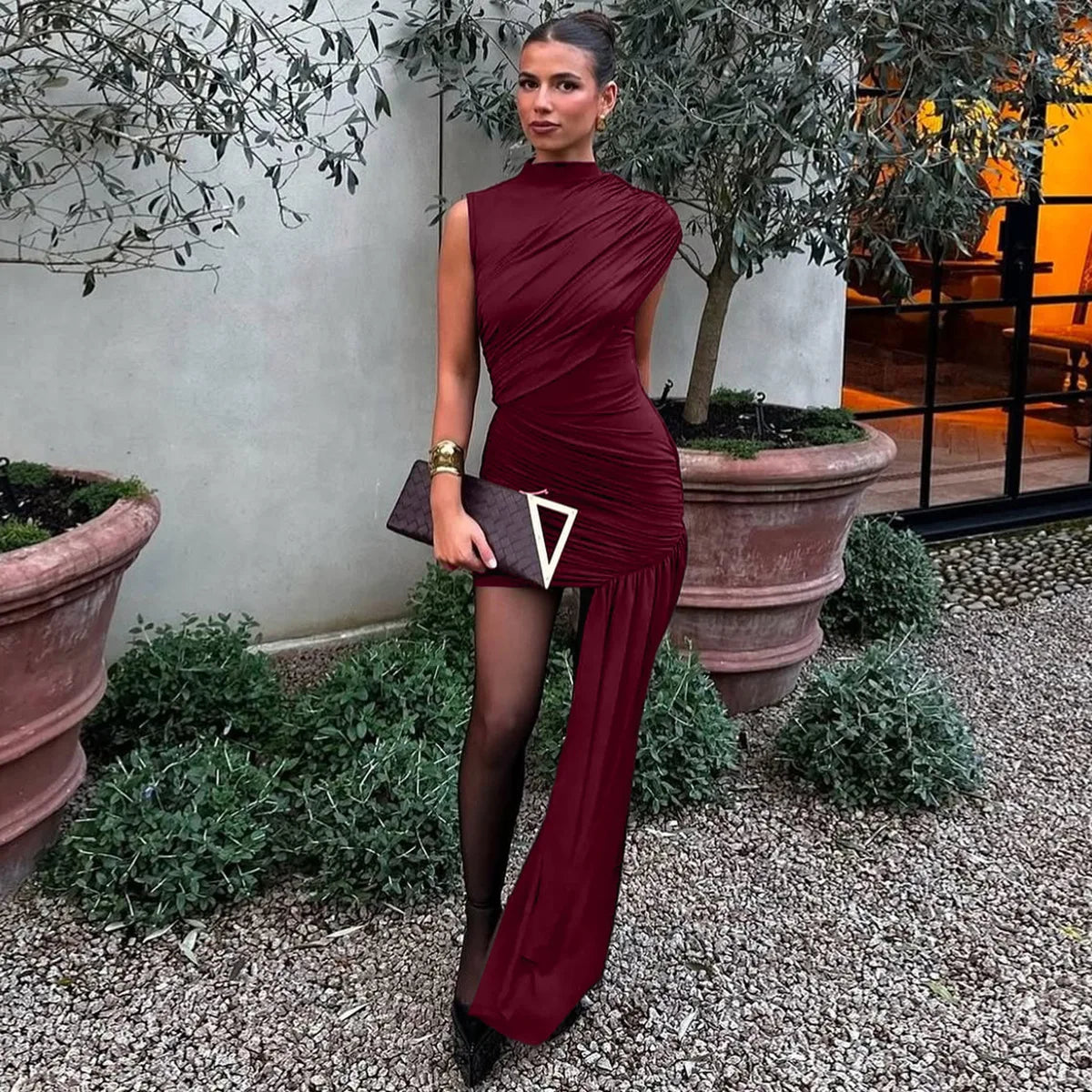 AZRA KOTAN YAN KUYRUK DETAYLI ELBİSE